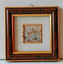 Cornice in legno con lastra in argento R 925  - PAESAGGIO di MONTAGNA in rilievo