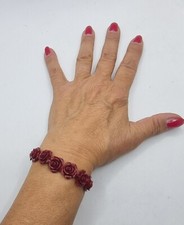 BRACCIALE FLOREALE ROSSO con roselline, polso piccolo