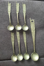 ANTICO SET DI CUCCHIAINI  IN ALPACCA ARTE LATINO AMERICANA LAMA ANNI 60 7 PZ.