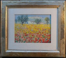 ANTONIO PANI PAESAGGIO CON PAPAVERI OLIO SU TELA CON CORNICE- tipo cascella