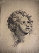 Viso di Donna - Disegno originale matita/carboncino non firmato -' 800-