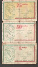 3x Billete Local /Municipal TORTELLA 25-50 Centimos + 1 Peseta 1937 Guerra Civil