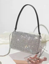 Borsa Donna borsetta elegante catena pochette con strass cristalli tracolla nera