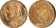 SVIZZERA, ORO 20 FRANCHI 1930