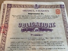500 Lei AUR 1906 Craiova città Romania Gold Bond Stock Certificato non annullato