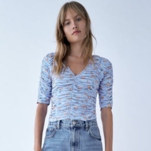 Crop top zara - crop, blu