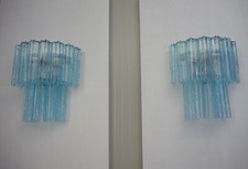 Fantastic pair of Murano Glass Tube wall sconces - 13 blue glass tube
