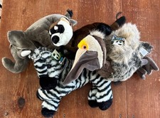 Lotto di 4 peluche World Wildlife Fund elefante zebra piede nero furetto marrone pellicano