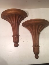 ANTICA COPPIA MENSOLE DA PARETE VINTAGE LEGNO INTAGLIATO ITALIANE ETICHETTE ORIGINALI FIRENZE