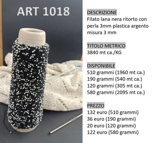 Filato lana nera con - perle, 3mm