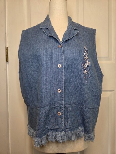 Gilet denim vintage floreale - vintage, l