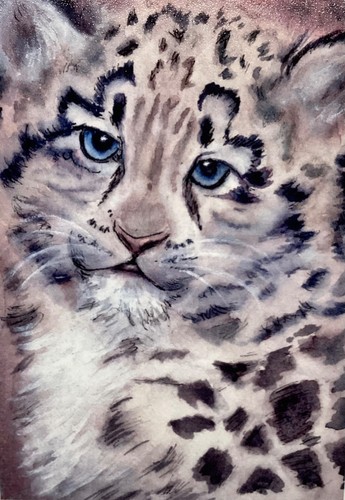Aceo art card snow leopard - art,
