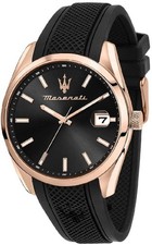 Orologio Uomo Maserati Attrazione R8851151002 Quadrante Nero Cinturino Gomma Oro Rosa