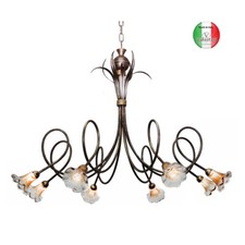 Lampadario a sospensione 8 luci vintage in Ferro battuto Malinda Made in Italy