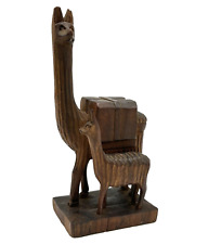 Scultura in legno Artigianale LAMA CON CUCCIOLO Idea Regalo Arredo Decorazione