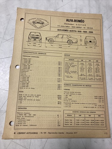 Scheda tecnica automobile alfa - automobile,