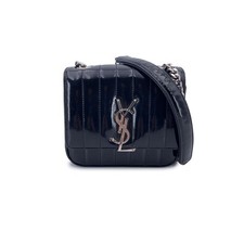 Autentica borsa a tracolla Saint Laurent nera trapuntata pelle verniciata piccola Vicky