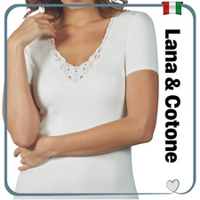 Intimo da donna taglie forti maglia intima in lana e cotone manica corta termica
