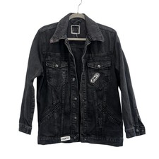 Giacca jeans Bratson nera denim toppe graffiti biker punk skater media