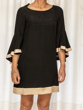 Abito midi donna nero in 100% seta con dettagli beige – Taglia 40