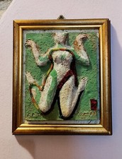 Quadro in marmo e ceramica, incorniciato, firmato sul retro, 26x24 cm, 2013