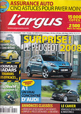 L'ARGUS N°4241 PEUGEOT 2008 / FIAT 500 / AUDI A1 / LADA NIVA GPL BI-CARBURATION