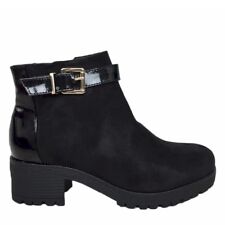 Scarpe DONNA NERO tronchetto Tacco 5cm fibbie oro Vernice Zip Basse 40
