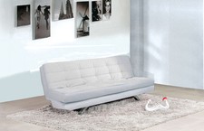 DIVANO LETTO 3 POSTI RECLINABILE SALOTTO ECOPELLE BIANCO SOFA SOGGIORNO CUSCINI