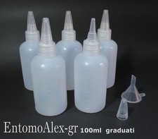 flaconi bottiglie PE 100ml x5 GRADUATI tappo a vite contagocce liquidi + imbuto
