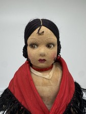 Antica bambola stile Lenci in feltro dipinto ballerina di flamenco spagnola 13” anni 30/40 Italia