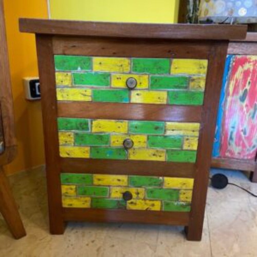 Comodino etnico legno teak - comodino,