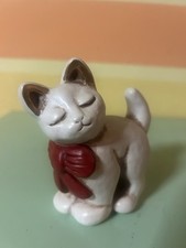 Thun Gatto Bianco Lene con Fiocco Rosso Fuori Produzione Senza Scatola,cm17