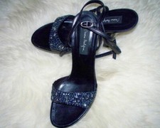 Scarpe sandalo donna taglia US 8 EU 38,5 VINTAGE designer MARIO BOLOGNA nere con paillettes