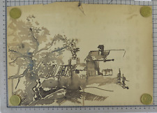 DISEGNO VINTAGE PAESAGGIO DI CAMPAGNA PIEMONTE PENNA SU CARTA ANNI '60 X19.3