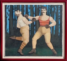 Giuseppe Vignani ( Algeri 1932 ) Pugili, dipinto olio su tela cm 80 X 90. 