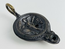 Antica Lucerna Romana In Bronzo Riproduzione Manufatto Archeologico XX Sec.