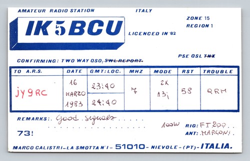Ham radio qsl ik5bcu - italy, to