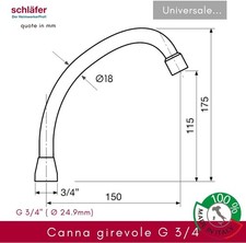 Schläfer 400513: Rubinetto girevole di ricambio 3/4" Jota, lunghezza 17 cm