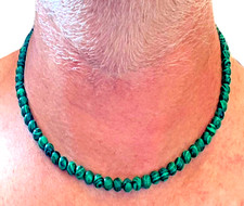 Collana pietre dure naturali da uomo donna di malachite in acciaio lunga 45 cm