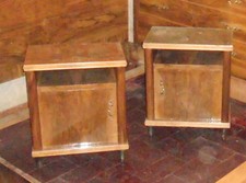 COPPIA COMODINI RETRO VINTAGE ANNI 50 60 DESIGN MODERNARIATO LEGNO RIPIANO VETRO