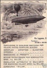 PUBB 1909 OFFIC. MILLER TORINO COSTRUZIONI AEREI BIPLANO DIRIGIBILE MONGOLFIERA