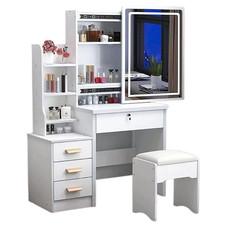 Tavolino da Trucco con Specchio Scorrevole e LED