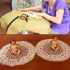 2 CENTRI ROTONDI TOMBOLO A MANO FILO REFE DIAMETRO 18 CM PANNA VALORE  100€+