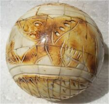 SCULTURA PALLA SFERA ASIATICA OSSO MOSAICO INCISA ELEFANTI E DISEGNI FLOREALI/82