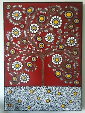 QUADRO MODERNO ASTRATTO DIPINTO A MANO ALBERO DELLA VITA 50x70x4cm  RIF137