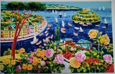 Athos Faccincani-Portofino E Le Rose 84x54 Cm Firmata  sull'opera e sul Retro