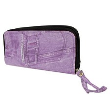 Portafoglio Donna Effetto Jeans Colore Viola Moda Manico Pochette Motivo Zip