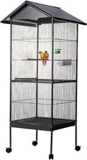 Voliera Con Tetto per Uccelli Grandi E Canarini, Gabbia in Metallo Con Piedistal