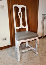 sedia  in legno bianco shabby chic seduta ecopelle