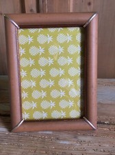 1940 CORNICE PORTAFOTO QUADRO Stampa Legno Pelle  Marrone Profilo Rame 17x12 cm.